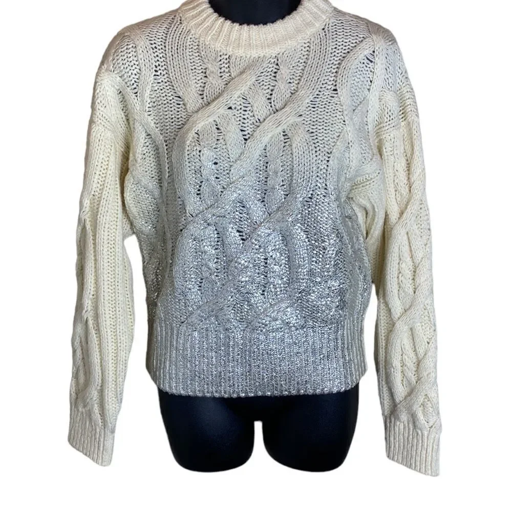 Pinko‎ etiope cable knit wool blend sweater thick chunky fisherman small new